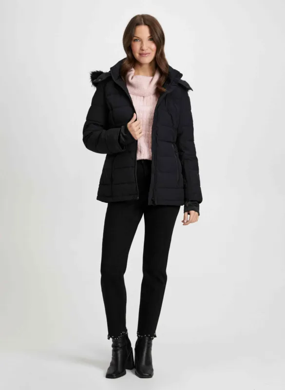 Vegan Down Coat & Pearl Embellished Jeans sold by Laura