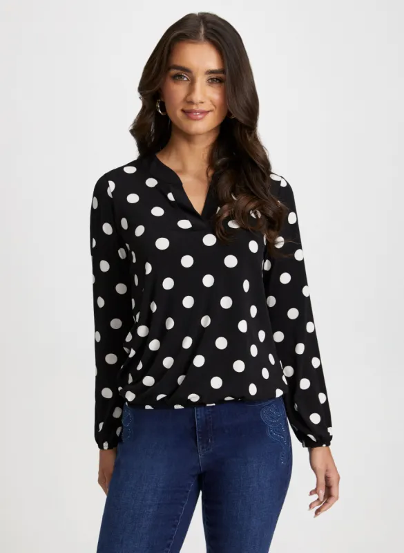 Dot Motif Split-Neck Top sold by Laura