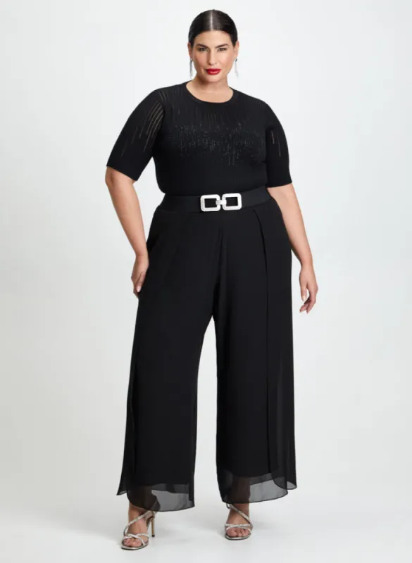 Rhinestone Motif Sweater & Wide Leg Pants sold by Laura