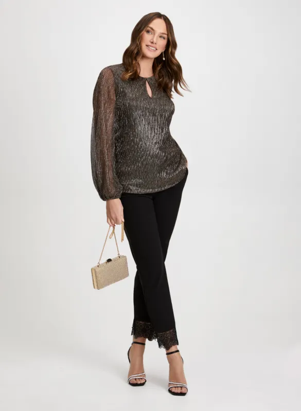 Metallic Crinkle Top & Lace Trim Pants sold by Laura