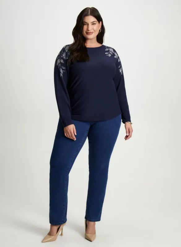 Leaf Appliqué Sweater & Bootcut Jeans sold by Laura