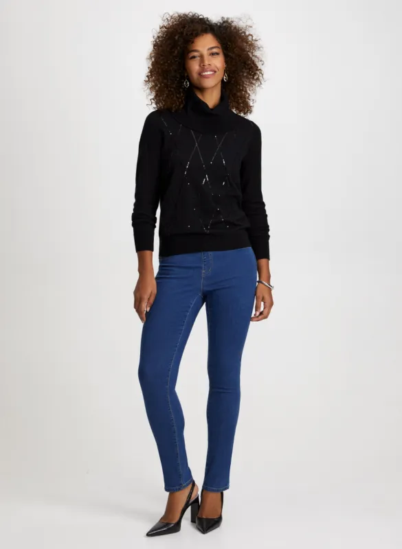 Sequin Motif Sweater & Straight Leg Jeans sold by Laura
