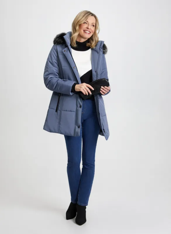Quilted Coat, & Colour Block Sweater sold by Laura