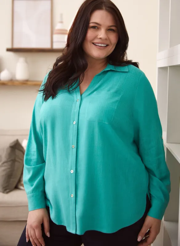 Roll-Up Sleeve Linen-Blend Blouse sold by Laura