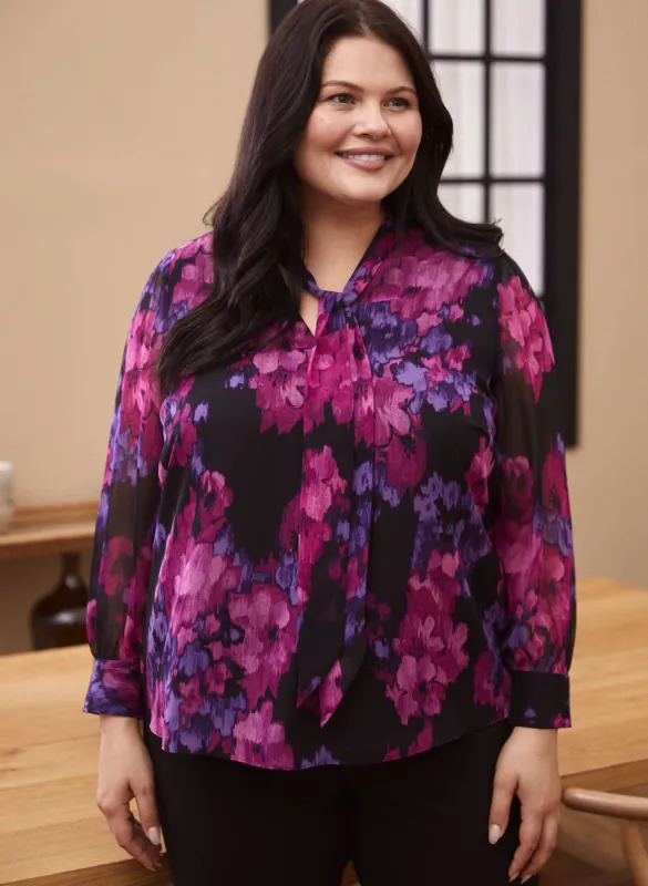 Floral Print Tie Neck Blouse sold by Laura