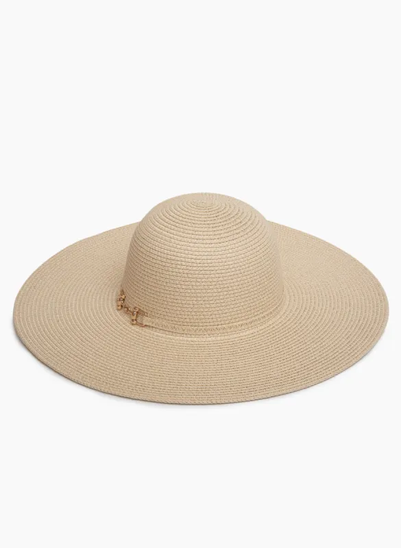 Wide Brim Chain Detail Straw Hat sold by Laura