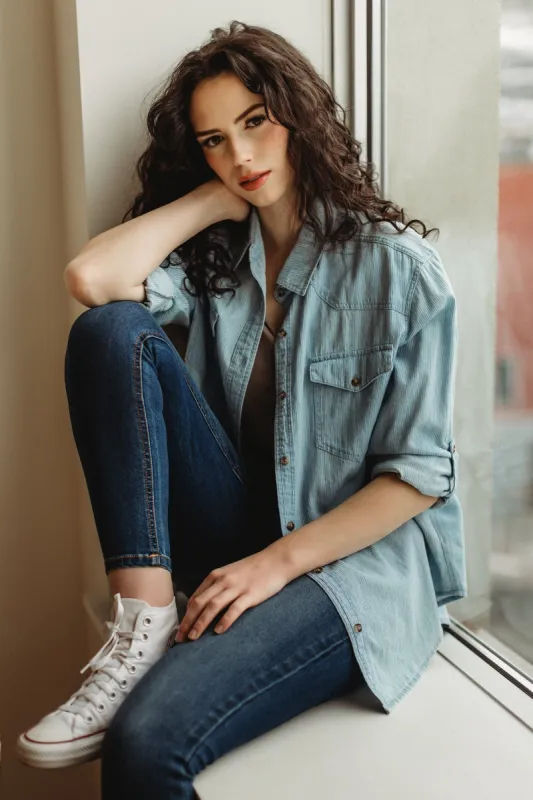 Pinstripe Denim Shirt with Roll-Up Sleeves sold by Eclipse