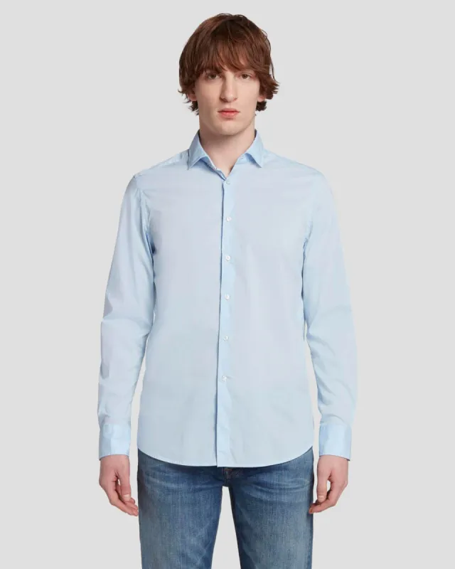 Long Sleeve Poplin Shirt in Light Blue sold by 7 For All Mankind