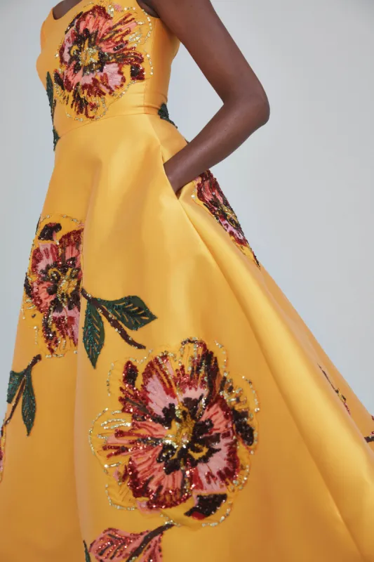Floral Mikado Tea-Length Dress sold by Amsale