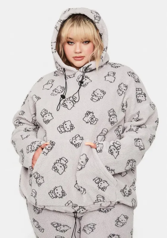 Plus Grey Hello Kitty Printed Fleece Hoodie sold by Dolls Kill