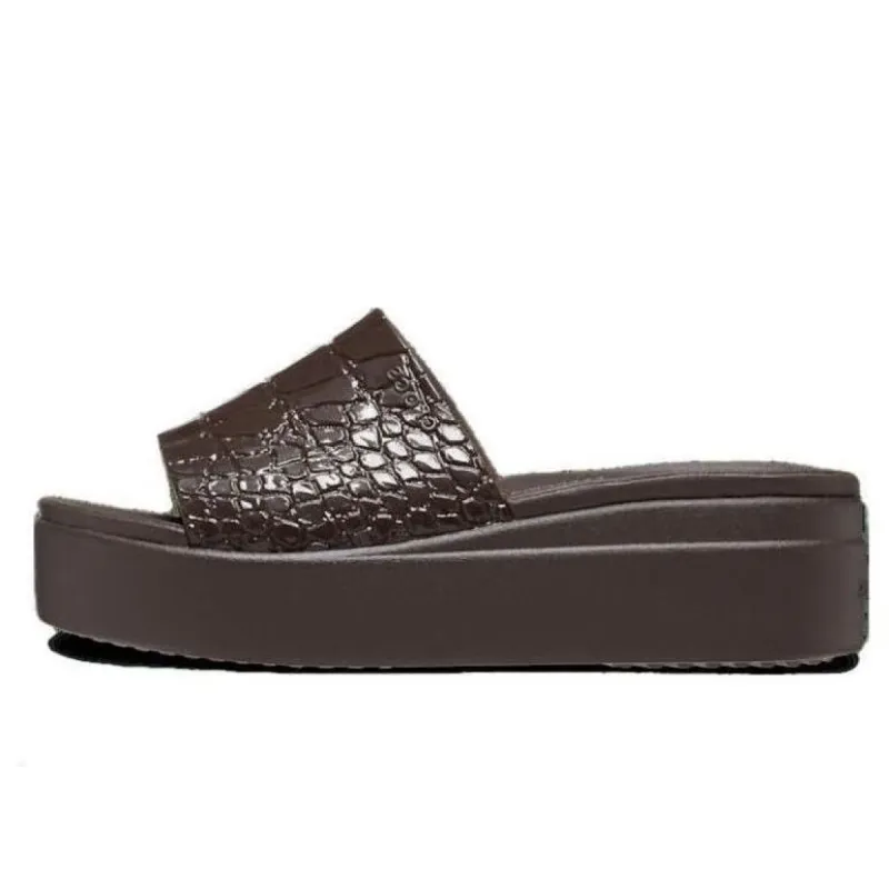 (WMNS) Crocs Brooklyn Croco Shine Slide Sandals 'Espresso' 209253-206 sold by KicksCrew
