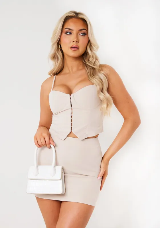 Dionne Beige Hook & Eye Corset Top sold by Missy Empire