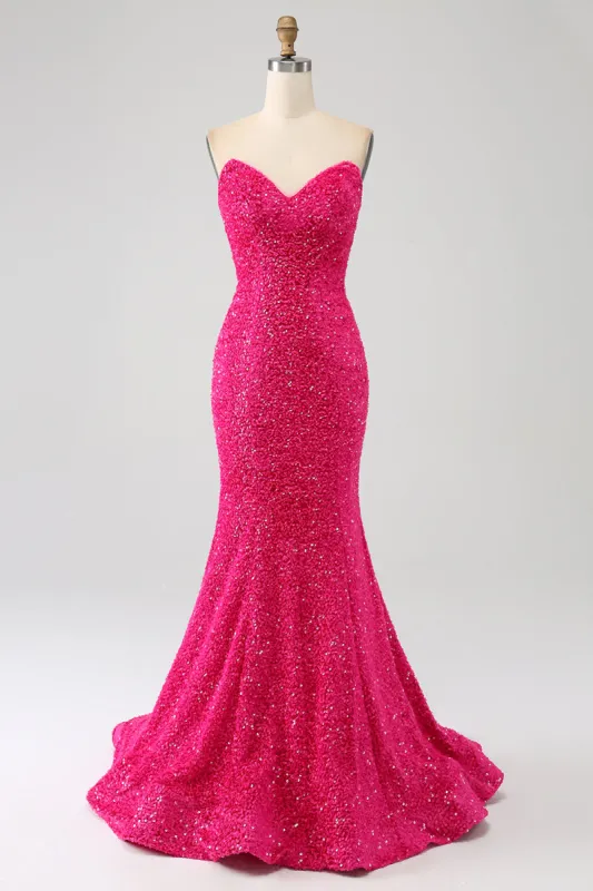 Bling Mermaid Sweetheart Hot Pink Sequins Long Prom Dress sold by Zapaka