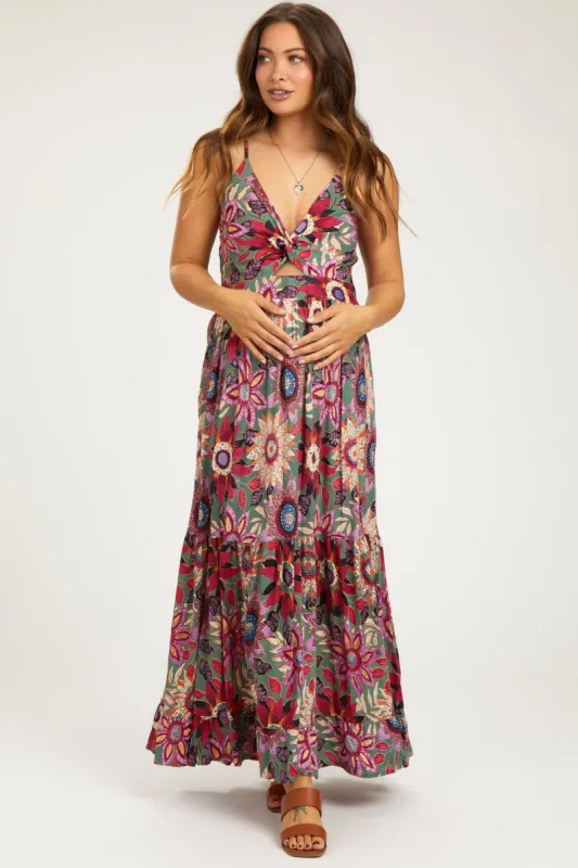 Multicolor Floral Front Twist Maternity Maxi Dress sold by Pinkblush