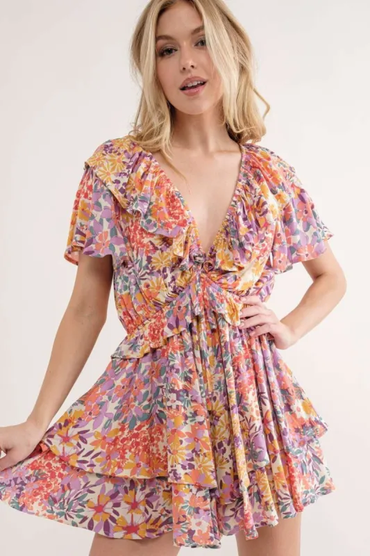 Pink Floral Ruffle Romper sold by Pinkblush