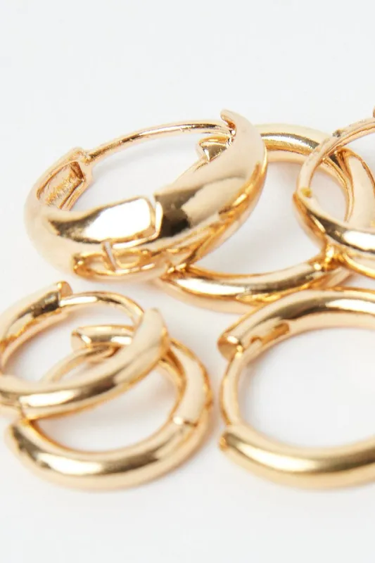 Gold 3 Pack Hoop Earrings sold by Ally Fashion