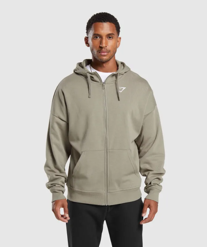 Gymshark Crest Oversized Zip Up Hoodie - Linen Brown sold by Gymshark