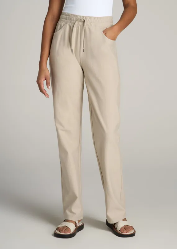 Pull-On Straight Leg Knit Pants for Tall Women in Stone sold by American Tall