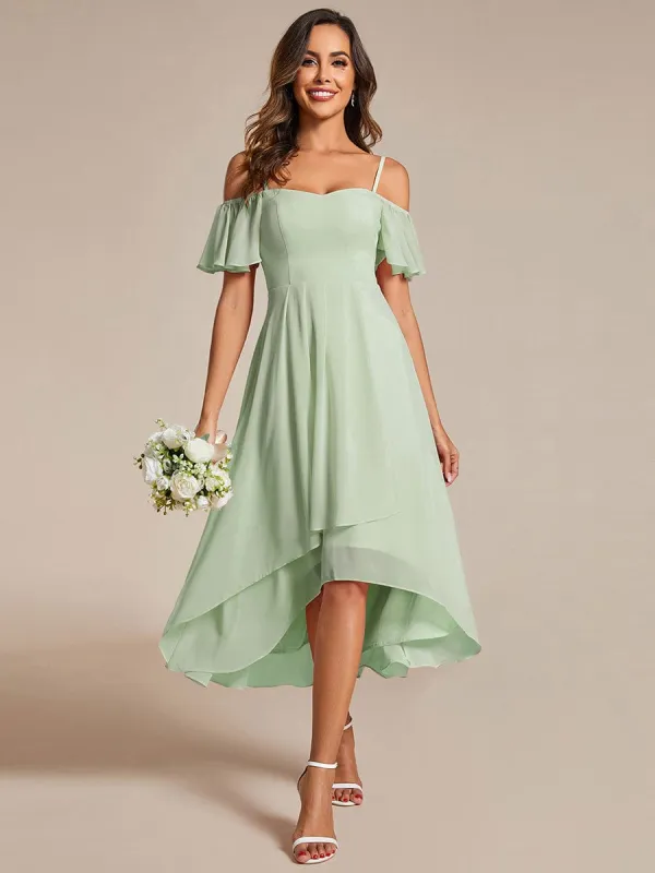 ever JORDANE|Spaghetti Strap Cold Shoulder Chiffon A-Line Midi Wedding Guest Dress sold by Ever Pretty
