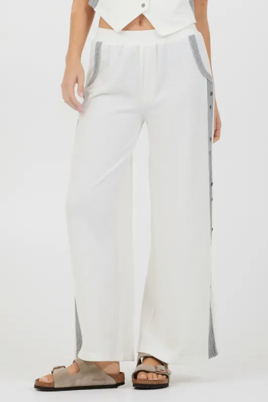 Cream Heather Grey Texture Knit Pant W Contrast Rib sold by Vintage Havana