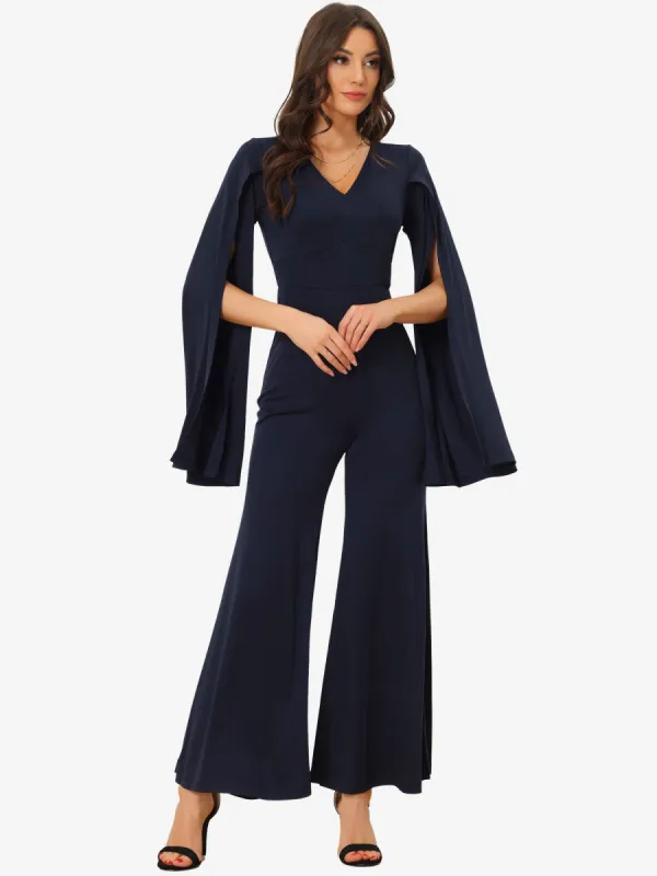 Dressy Slit Long Sleeves Sexy V Neck Jumpsuits sold by Allegra K