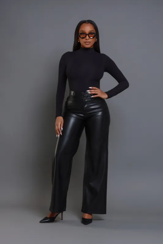 Offline Faux Leather Bootcut Pants - Black sold by Swankaposh