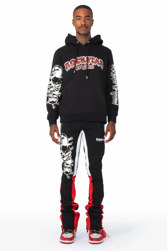 Tabor Black/Red Graphic Hoodie/Stacked Flare Pant Track Set sold by Rockstar Original