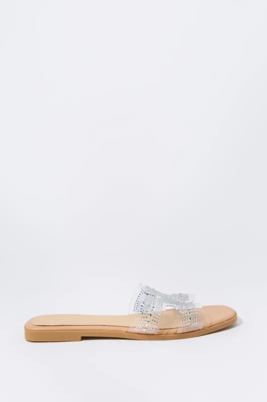 Sandales à enfiler transparentes ornées de pierres du Rhhin sold by Urban Planet