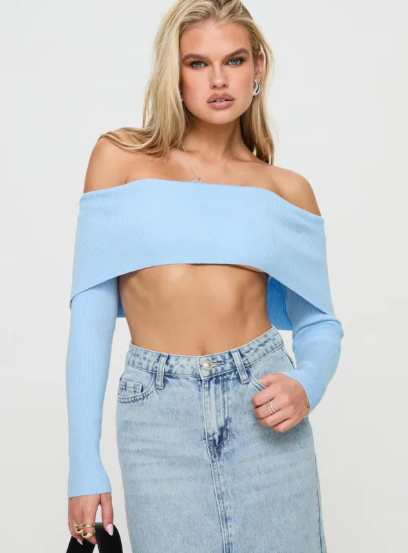 Hardele Off The Shoulder Top Blue sold by Princess Polly