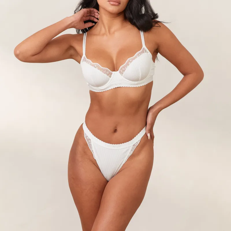 Ribbed Balcony Bra  - White sold by Lounge Underwear