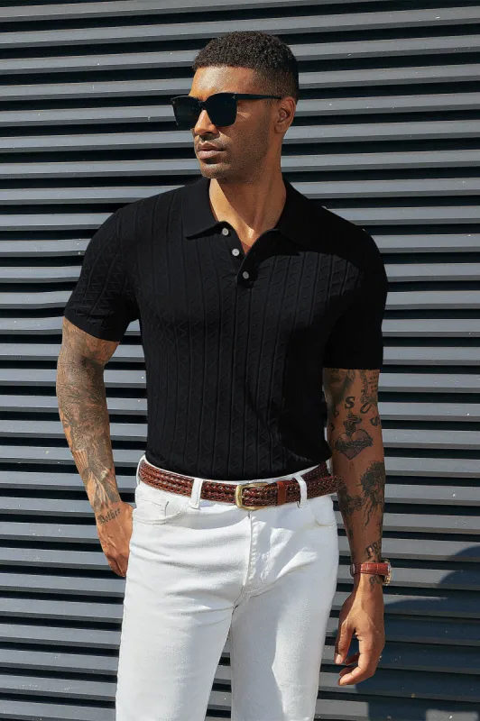 Mens Polo Shirts Short Sleeve Wavy Textured Knit Polo Shirts sold by Paul Jones