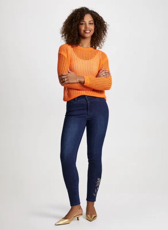 Open Stitch Sweater & Slim Leg Ankle Jeans sold by Laura