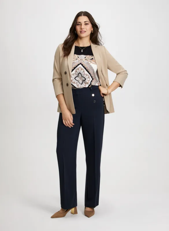 Decorative Button Jacket & Modern Fit Wide Leg Pants sold by Laura