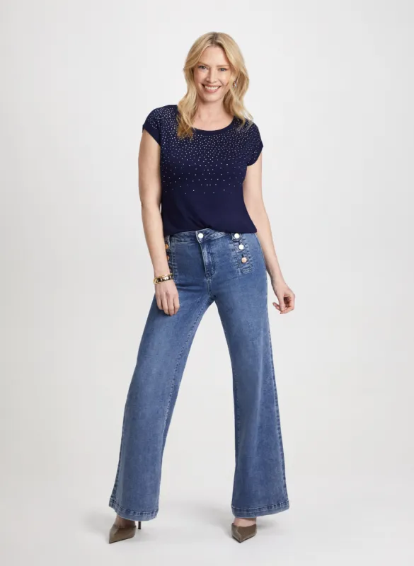 Sequin Detail Tee & Wide Leg Jeans sold by Laura
