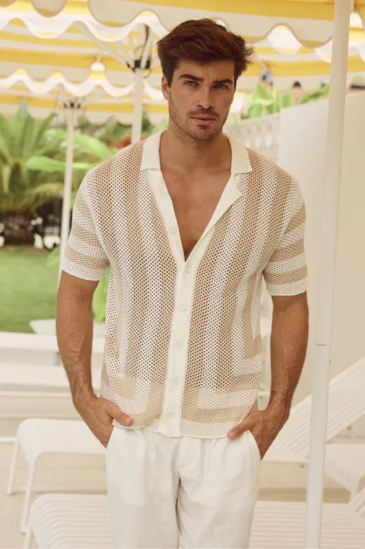 THEO KNIT SHIRT - SAND/WHITE sold by Runaway The Label