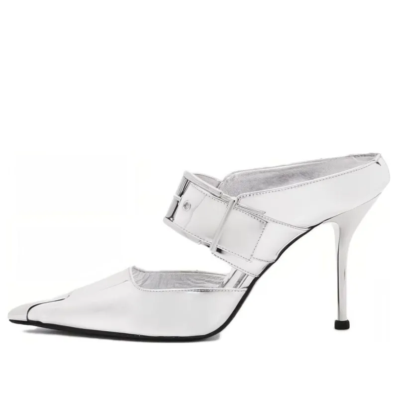 (WMNS) Alexander McQueen Punk Metallic Mules 'Silver' 780791W4WG18100 sold by KicksCrew