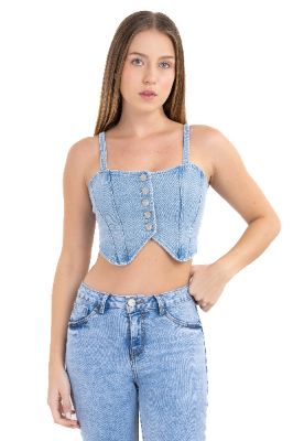 Top denim botones tirantes sold by Shasa