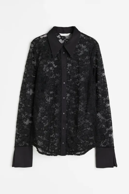 H & M - Lace shirt - Black sold by H&M