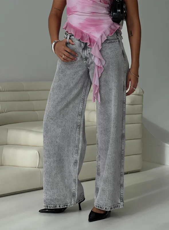 Brayden Low Wise Relaxed Jeans Grey Acid Wash sold by Princess Polly