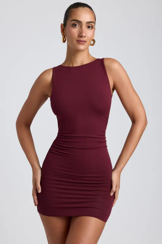 Modal High-Neck Open-Back Mini Dress in Plum sold by Oh Polly