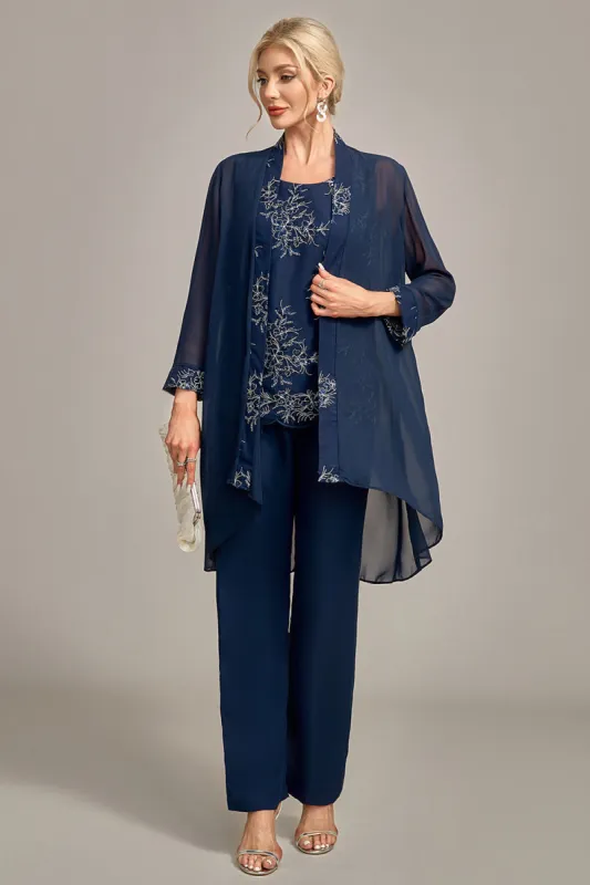 Navy 3 Piece Mother of the Bride Pant Suits with Appliques sold by Zapaka