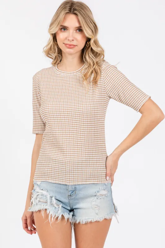 Taupe Striped Short Sleeve Top sold by Pinkblush