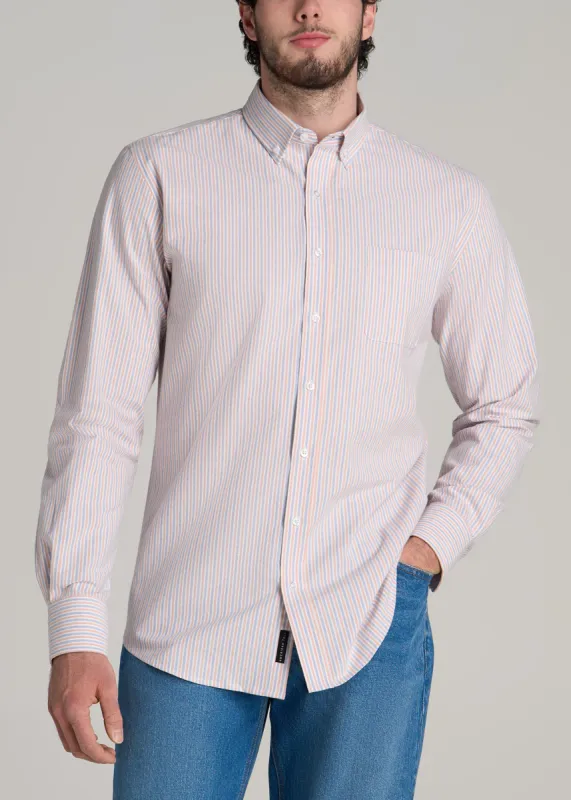 Washed Oxford Shirt for Tall Men in Apricot and Blue Multi Stripe sold by American Tall