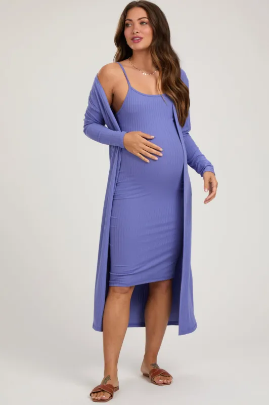 Light Purple Ribbed Cardigan 2 Piece Maternity Set sold by Pinkblush
