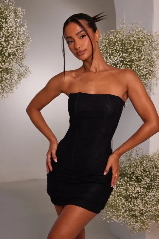 The Lace corset ruched mini - Black sold by MARS THE LABEL