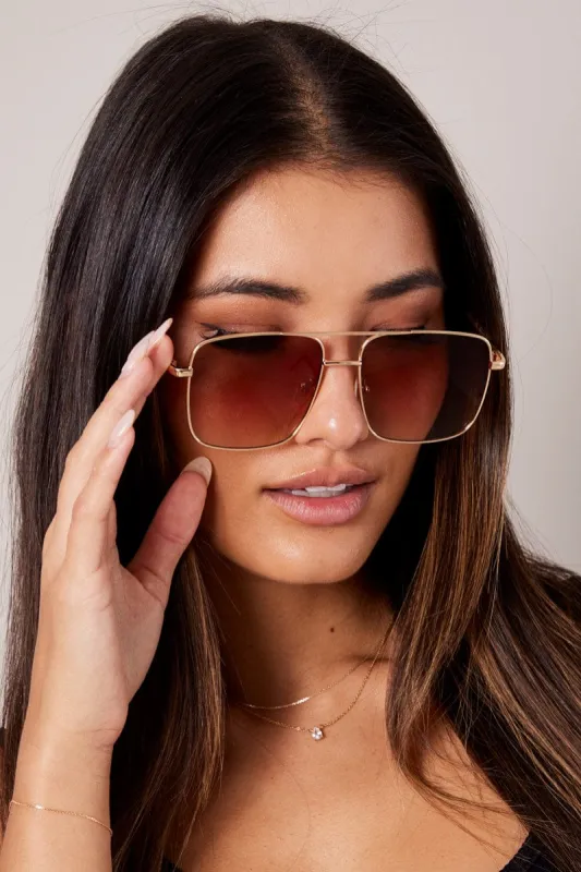 Brown Oversized Metal Frame Sunglasses sold by Ally Fashion