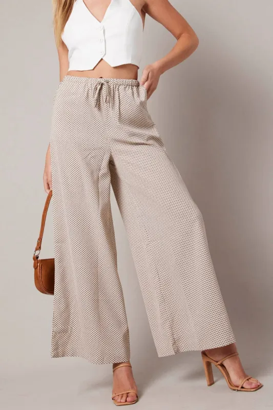 Beige Geo Wide Leg Pants High Rise sold by Ally Fashion