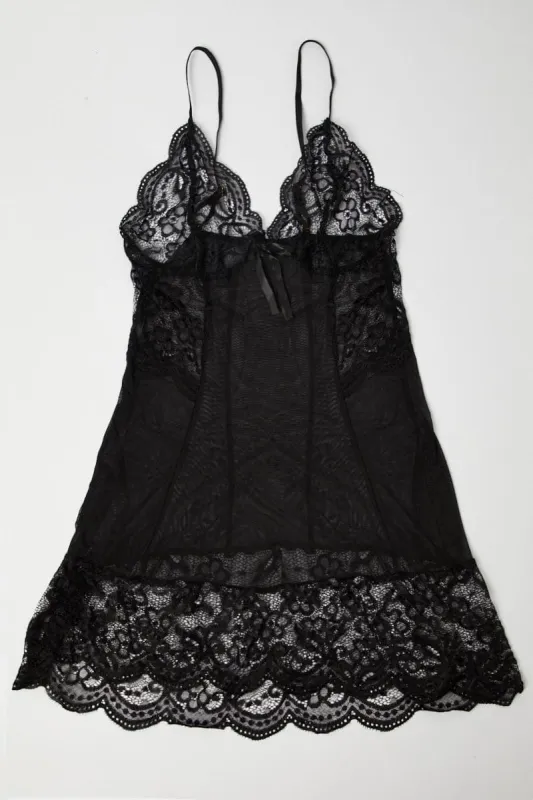 Black Slip Nightdress with Thong sold by Ally Fashion