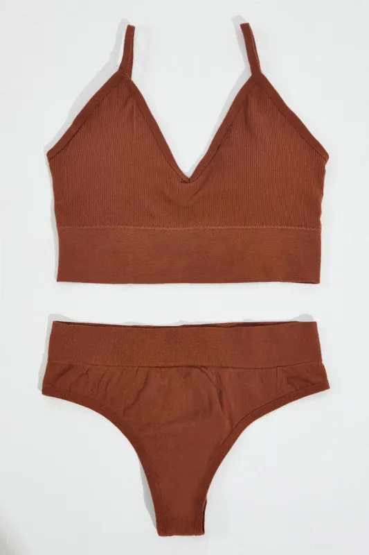 Brown Seamless Lingerie Set sold by Ally Fashion