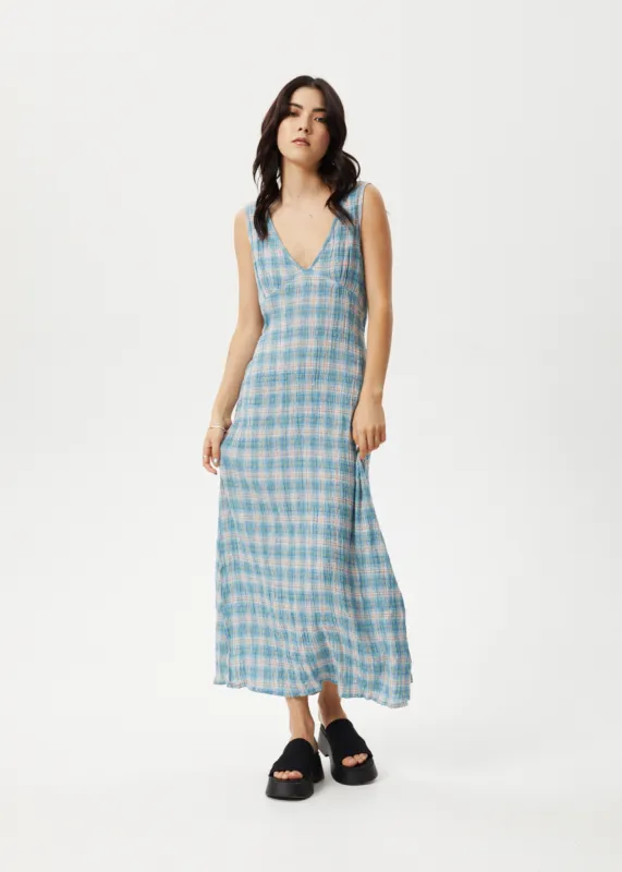 AFENDS Womens Position - Seersucker Maxi Dress - Lake Check sold by Afends